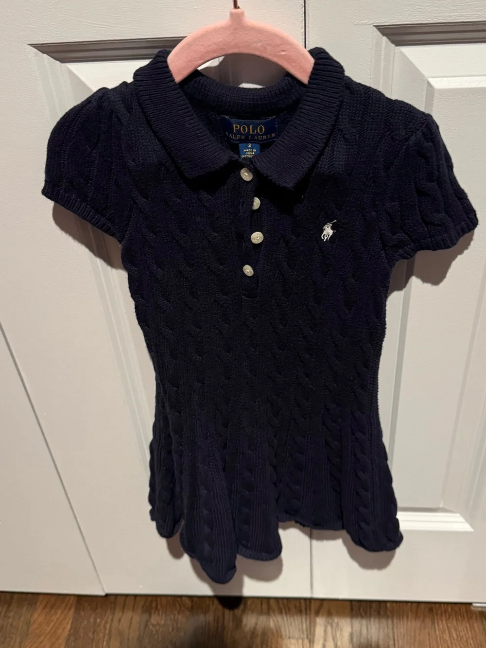 Ralph Lauren POLO Toddler Girls Navy Blue Polo Shirt Dress Sweater Cable Knit 3T